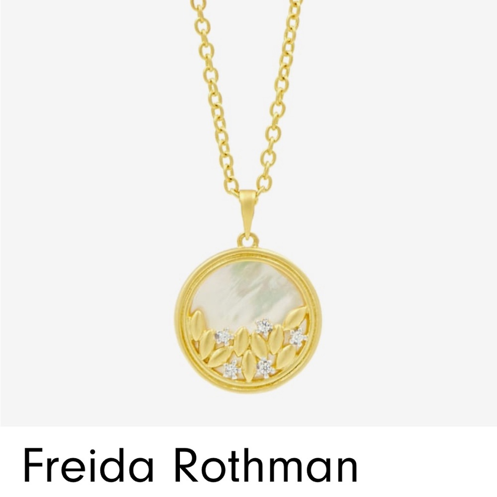 Freida Rothman Fleur Bloom Mother-of-Pearl Long Round Pendant Necklace NWOT